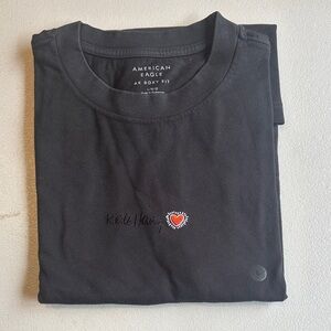 American Eagle Outfitters/ Keith Haring Black Crewneck with Red Heart Embroidery